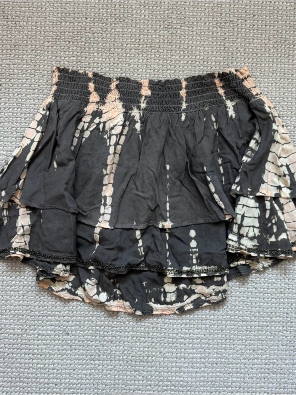 Surf Gypsy Tiered Dark Gray Tie-Dye Ruffle Mini Skirt